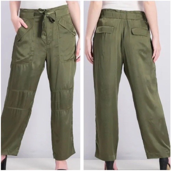 J. Crew Frosty Olive Satin Cargo Pants - Picture 2 of 7